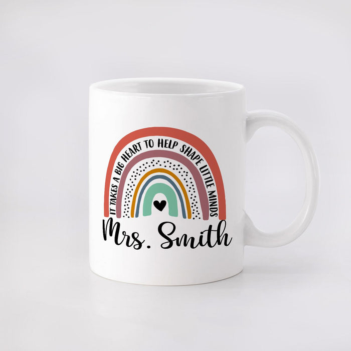 Personalized Ceramic Coffee Mug For Teachers Takes A Big Heart Rainbow Design Custom Name 11 15oz Back To School Cup