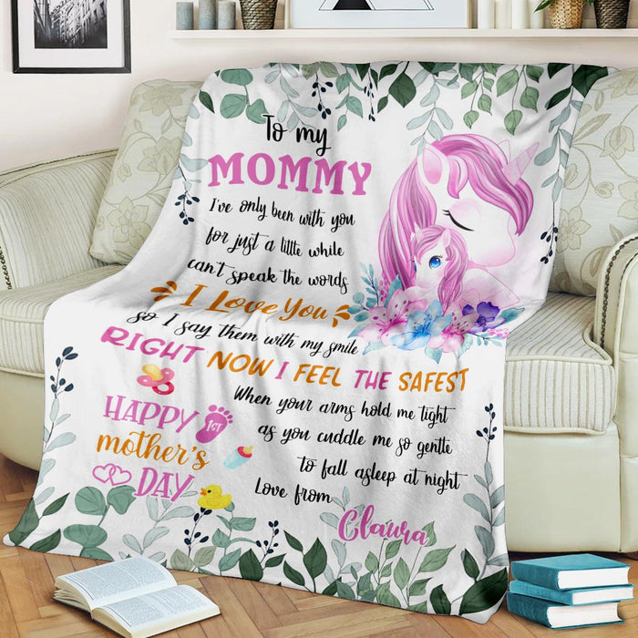 Personalized To My Mommy Blanket From Newborn Son Daughter Happy 1st Mother'S Day Cute Unicorn & Flower Printed