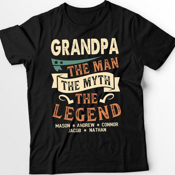 Personalized T-Shirt For Grandpa The Man The Myth The Legend Vintage Design Custom Grandkids Name Father'S Day Shirt