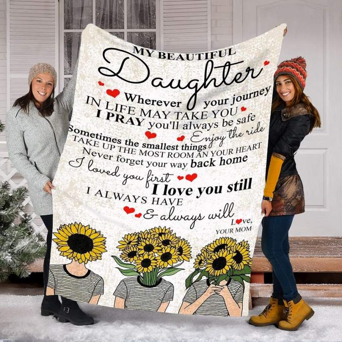 Personalized Lovely Blanket To My Beautiful Daughter Rustic Sunflower Printed Blanket Custom Name