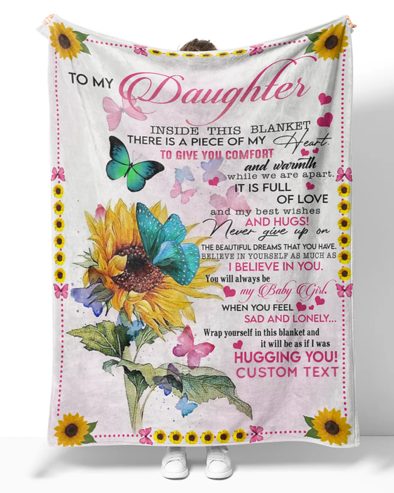 Personalized Premium Blanket To My Daughter Colorful Butterfly & Sunflower Fleece Blankets Custom Name