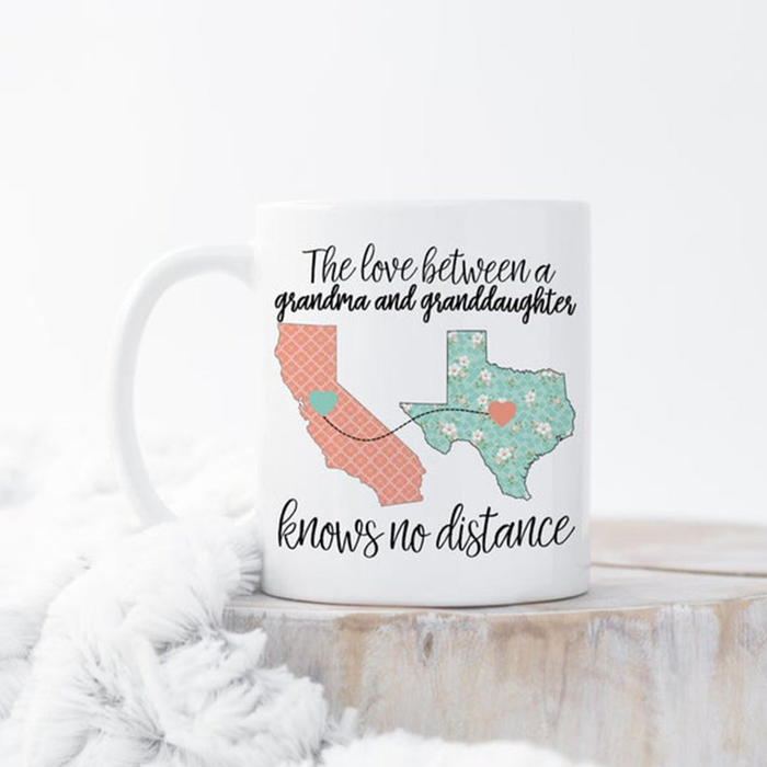 Personalized Coffee Mug For Grandma Connecting States Love No Distance Custom Name White Cup Long Distance Touch Gifts