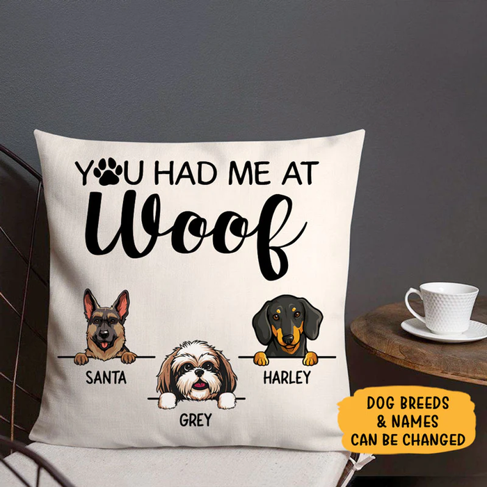 Personalized Square Pillow Gifts For Dog Owner You Had Me At Woof Custom Name Sofa Cushion For Birthday Christmas Winter