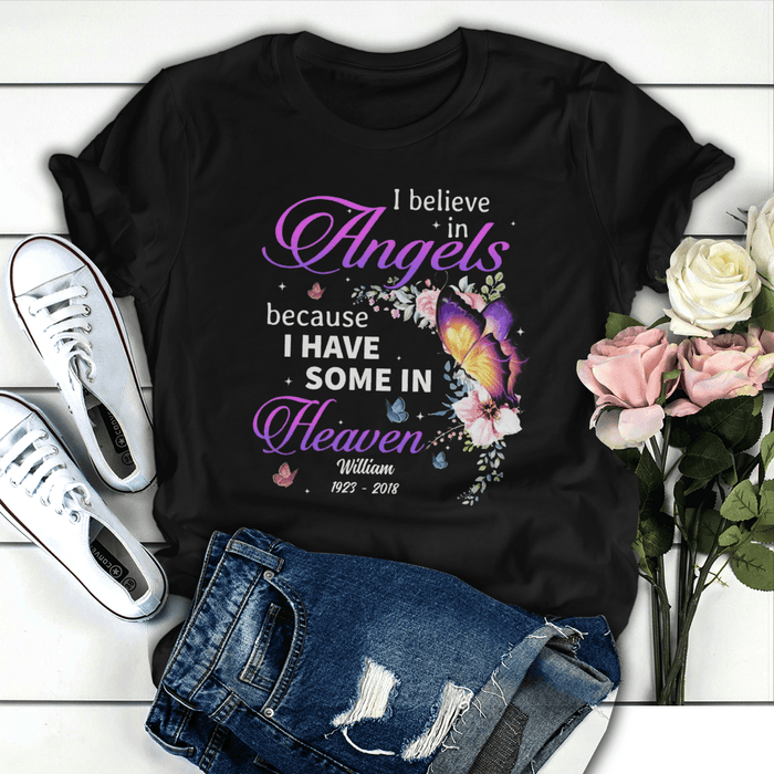 Personalized Memorial T-Shirt For Loss Of Loved Ones I Have Some In Heaven Butterflies Custom Name Sympathy Gifts
