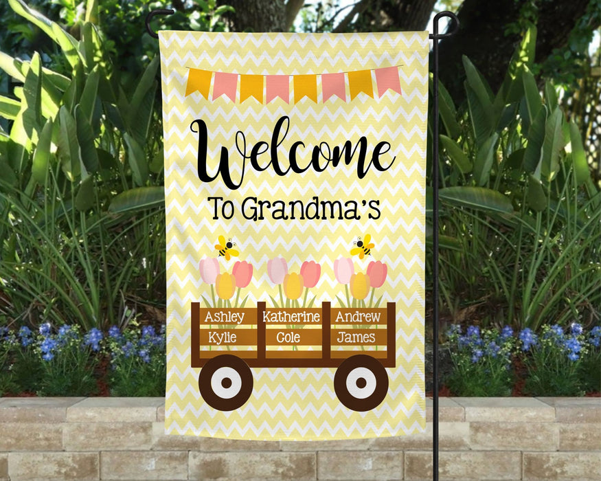 Personalized Garden Flag For Nana Welcome To Grandma's Flower Truck Bees Custom Grandkids Name Welcome Flag Gifts
