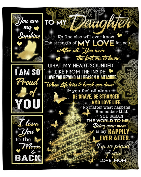 Personalized Christmas Blanket To My Daughter From Mom The Strength Of My Love For You Gold Butterflies And Xmas Tree