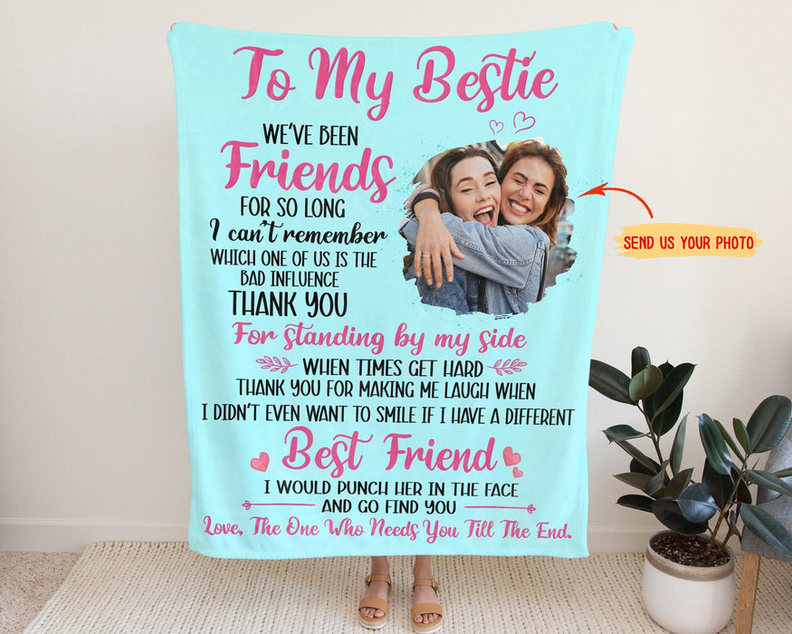 Personalized To My Bestie Sister Blanket Blue Theme Thank You For Standing By My Side Custom Name & Photo Birthday Gifts
