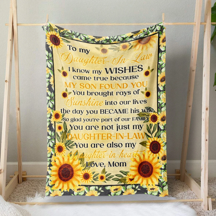 Personalized To My Daughter In Law Blanket From Mom You Are Also My Daughter In Heart Sunflower Printed Fleece Blanket