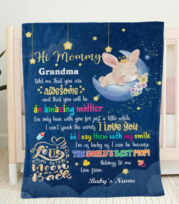 Personalized Hi Mommy Blanket From Newborn Baby You Will Be An Amazing Mother Cute Sleeping Bunny Printed Custom Name