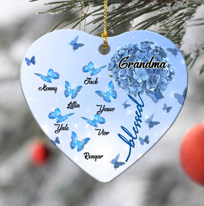 Personalized Ornament For Grandma From Grandchildren Blessed Butterflies Heart Flowers Custom Name Gifts For Christmas