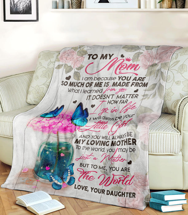 Personalized Blanket To My Mom From Daughter Flower & Butterfly Printed Wooden Background Custom Name