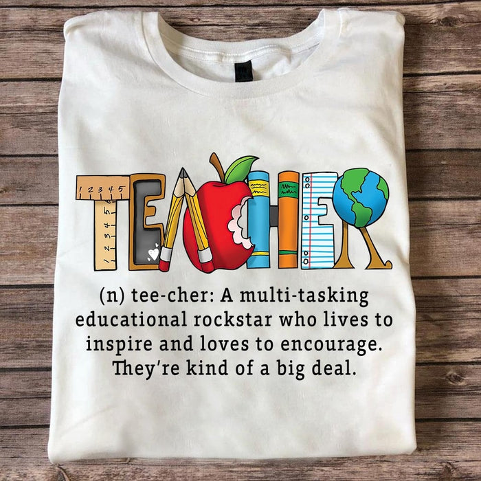 Classic ‌T-Shirt Teacher Definition A Multi - Tasking Educational Rockstar Apple Pencil Ruler Back To School Outfit