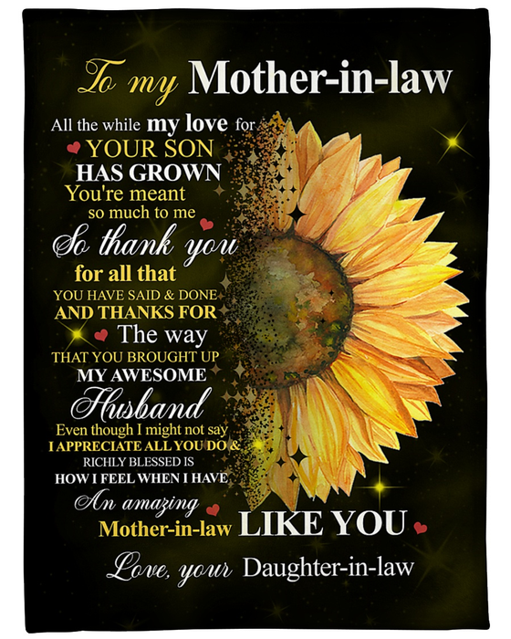 Personalized To My Mother In Law Blanket From Daughter In Law You'Re Meant So Much To Me Sunflower Printed