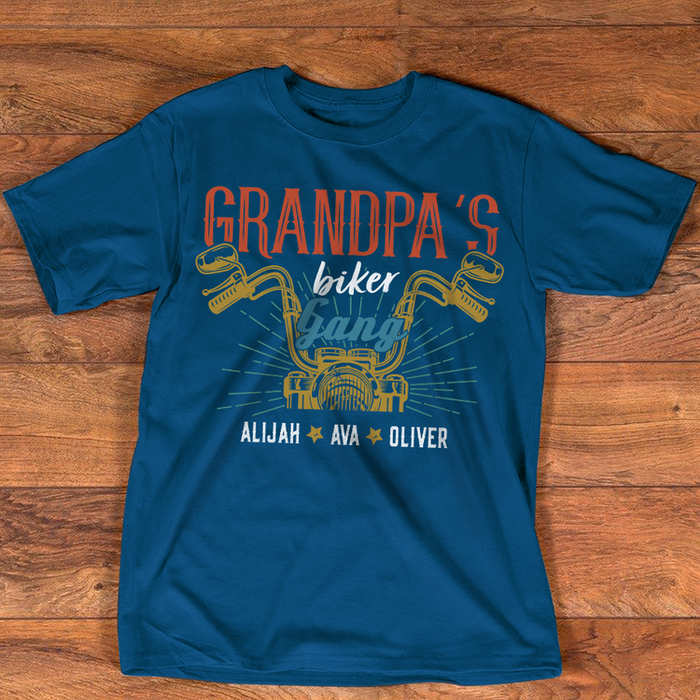 Personalized T-Shirt For Fathers Day Grandpa'S Biker Gang Vintage Bike Printed Custom Grandkids Name