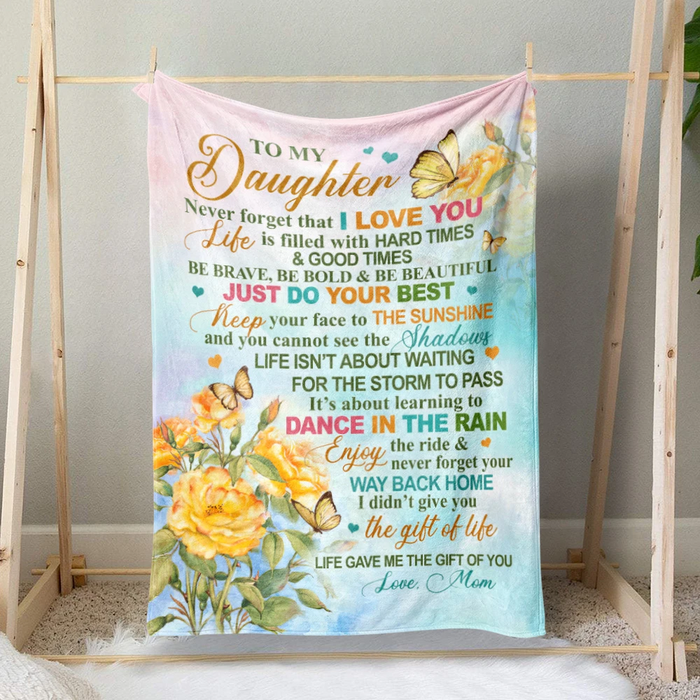 Personalized To My Daughter Blanket From Mom Never Forget That I Love You Colorful Flower & Butterflies Printed