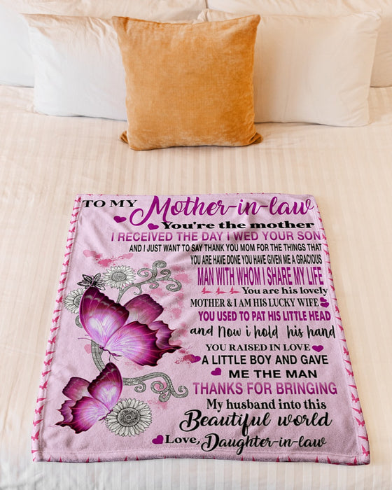 Personalized Blanket To My Mother In Law From Daughter Thank You Beautiful Flower & Butterfly Printed Custom Name