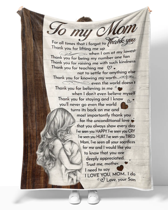 Personalized Wooden Blanket To My Mom On Mothers Day Mommy Holding Baby Fleece Blanket Custom Name