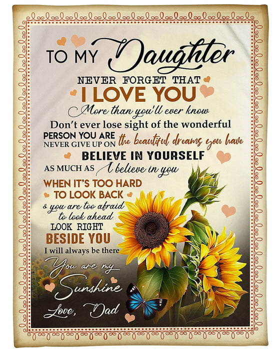 Personalized To My Daughter Blanket From Daddy Mommy Vintage Sunflower Never Forget I Love You Custom Name Xmas Gifts