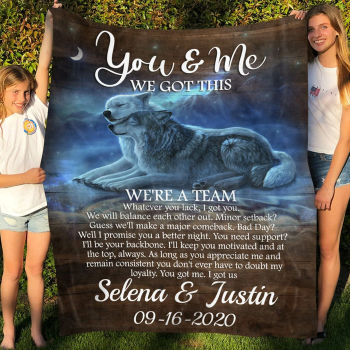 Personalized Blanket For Husband Wife You & Me We Got This Wolf Couple Print Blanket For Valentine Custom Name & Date