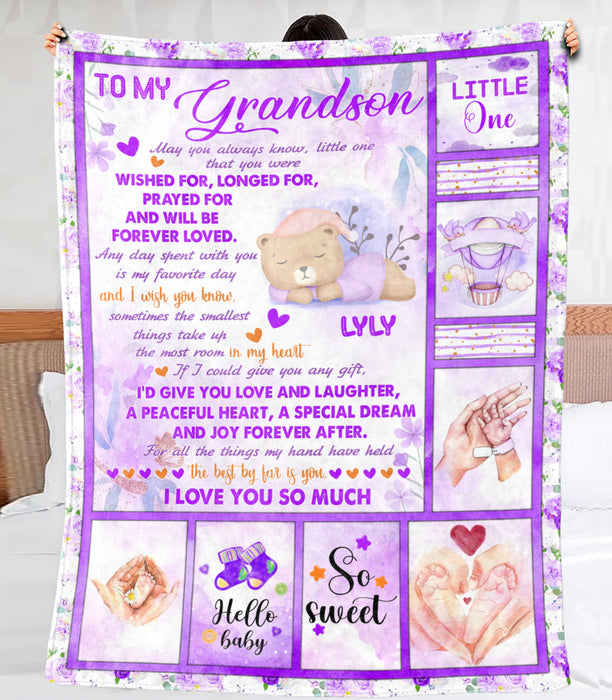 Personalized To My Grandson Blanket From Grandparents Bear Wished Will Be Forever Loved Custom Name Gifts For Birthday