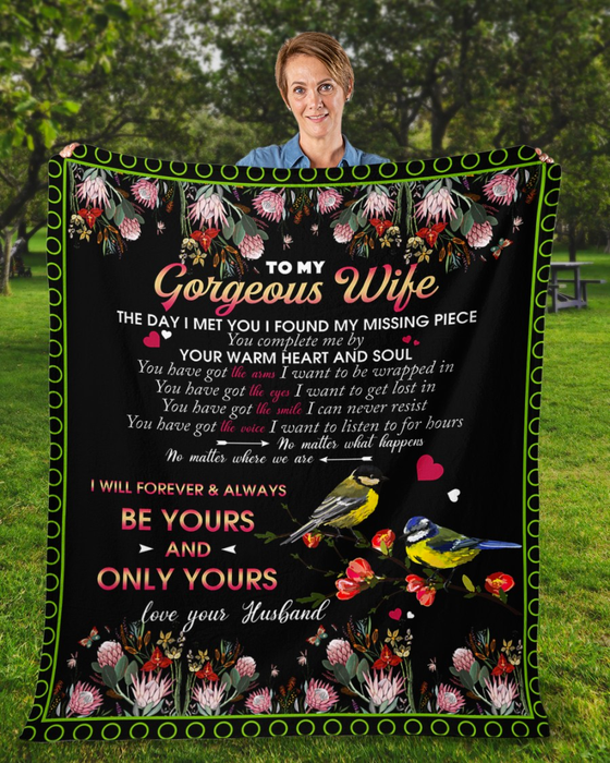 Personalized Blanket To My Gorgeous Wife The Day I Met You Protea & Humingbird Printed Custom Name Valentine Blankets