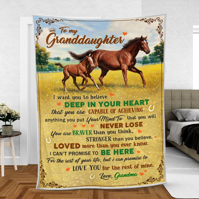 Personalized Blanket To Granddaughter I Want You To Believe Deep In Your Heart Print Two Horses On The Field