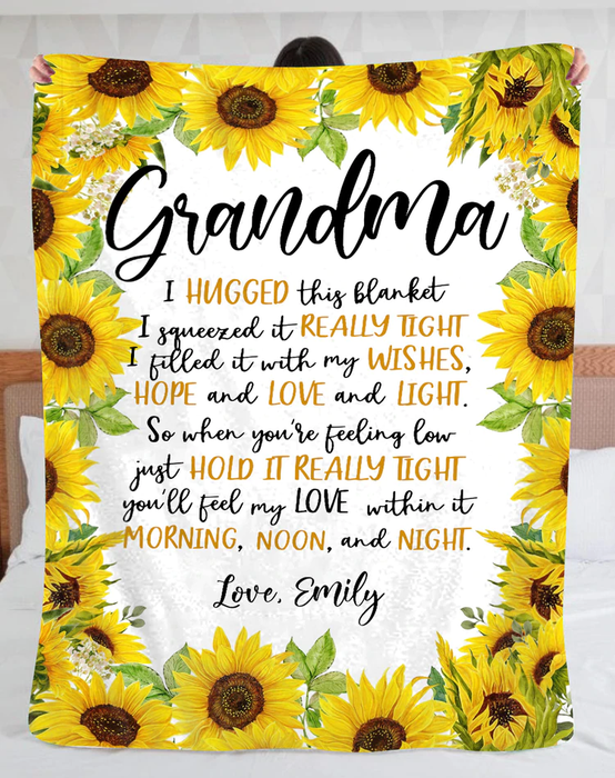 Personalized To My Grandma Blanket From Grandkids I Hugged This Blanket Sunflower Custom Name Gifts For Christmas