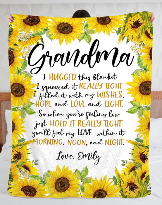 Personalized Blanket To My Grandma From Grandkid Hope Love Light Sunflower Design Custom Name Premium Blanket