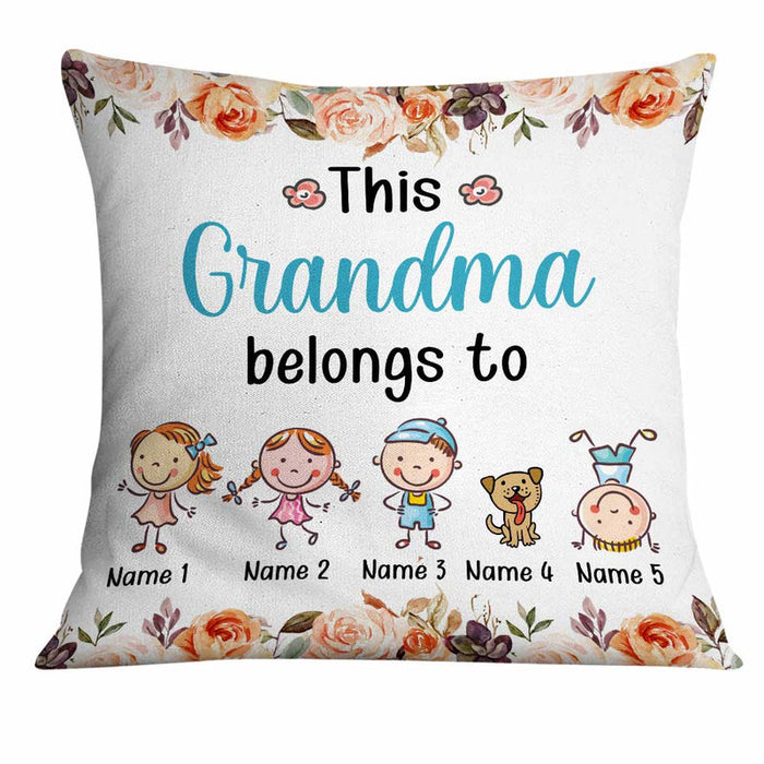 Personalized Square Pillow For Grandma Flower This Nana Belongs To Custom Grandkids Name Sofa Cushion For Birthday Gifts