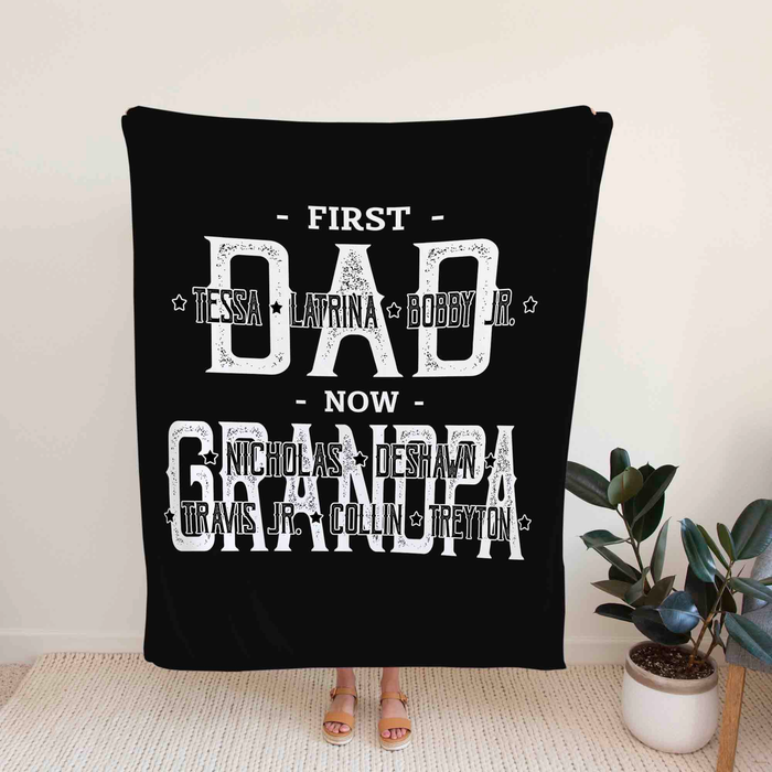 Personalized Blanket Gifts For Grandfather From Grandchild First Dad Now Grandpa Vintage Black Custom Name For Christmas