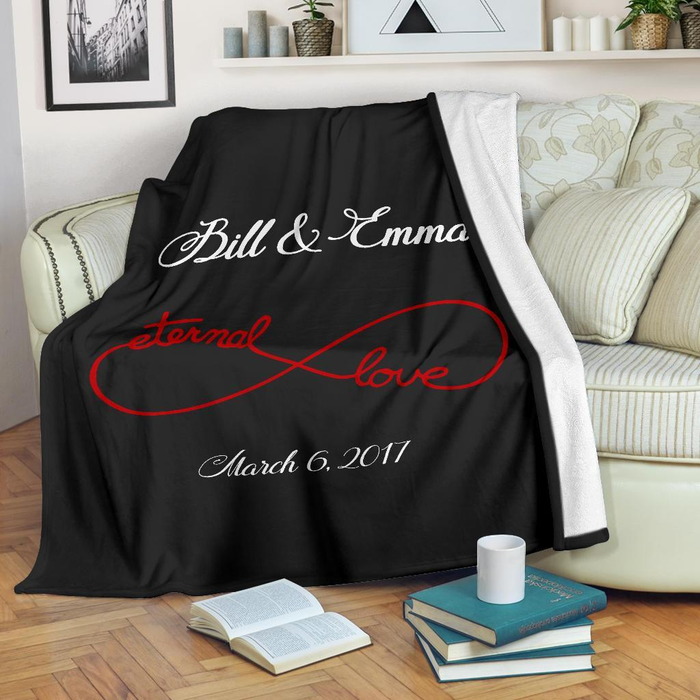 Personalized Black Blanket For Couple On Valentines Eternal Love Fleece Blanket Custom Name & Date