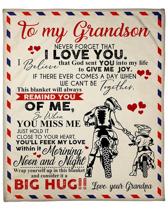 Personalized To My Grandson Blanket From Grandpa Motorbike Lovers Never Forget That I Love You Letter Blanket