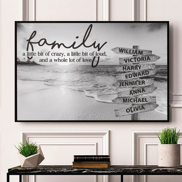 Personalized Wall Art Canvas For Family Beach Design Black And White Street Sign Poster Print Custom Multi Name