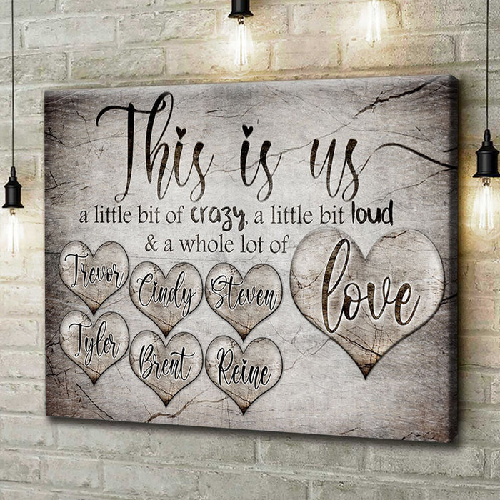 Personalized Wall Art Canvas For Family This Is Us A Whole Of Love Rustic Hearts Poster Print Custom Multi Name