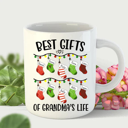 Personalized Coffee Mug Gifts For Grandmother Gifts Stocking Of Nana's Life Custom Grandkids Name Christmas White Cup