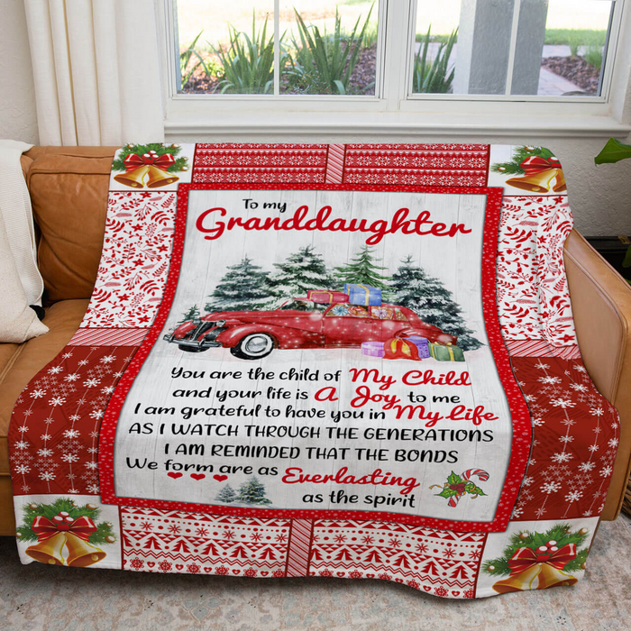 Personalized Xmas Fleecee Blanket To My Granddaughter Red Car With Xmas Tree Throw Blanket Customized Name