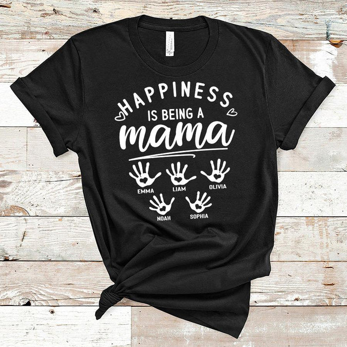 Personalized T-Shirt For Grandma Happiness Is Being A Mama Handprint With Heart Printed Custom Grandkids Name