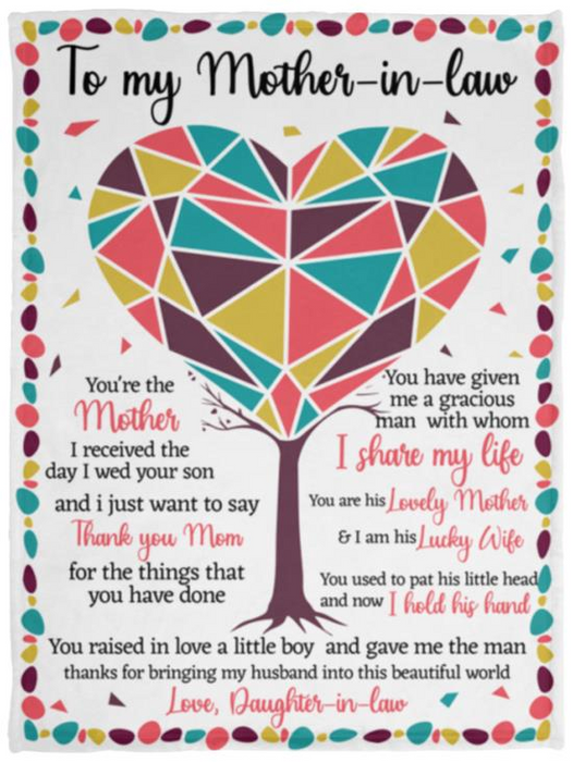 Personalized Colorful Triangle Puzzle Heart Tree Fleece Blanket For Mother In Law From Daughter In Law I Shared My Life