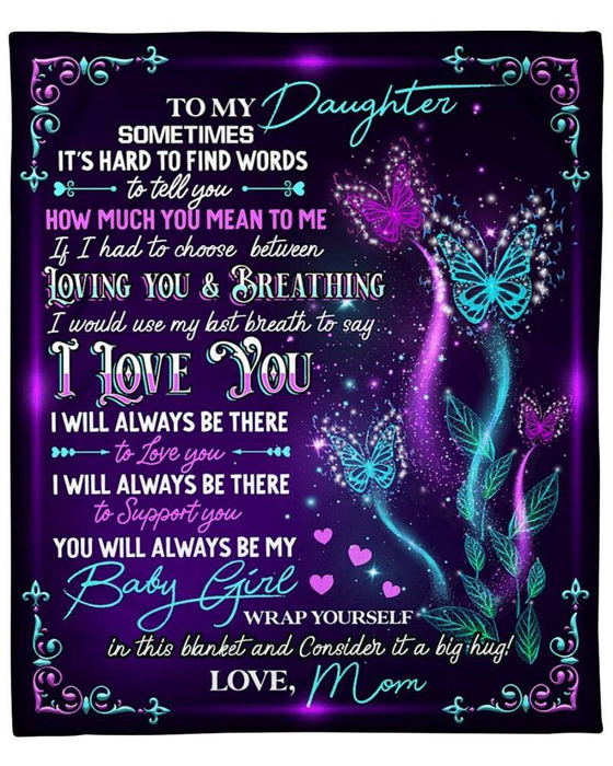 Personalized Blanket To My Daughter From Mom I Will Always Be There Purple Butterfly & Heart Print Custom Name