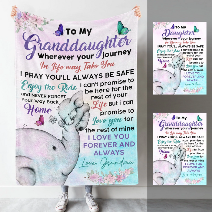 Personalized Fleece Blanket Love You Forever And Always To My Granddaughter From Grandma Custom Name Cute Elephants