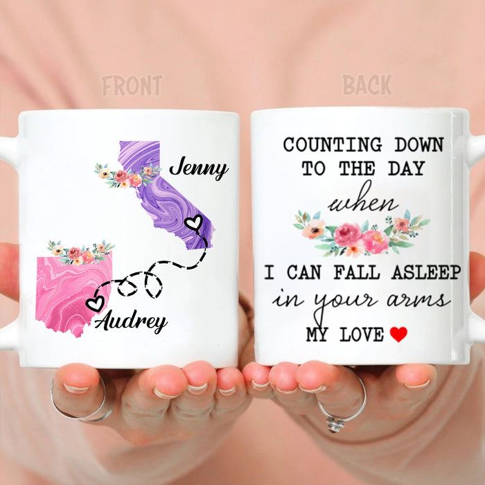 Personalized Coffee Mug For Couples I Can Fall Asleep In Your Arms Floral Custom Name White Cup Long Distance Gifts