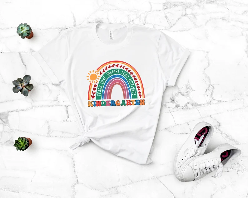 Personalized T-Shirt For Kids Love Inspire Colorful Rainbow Design Sun Print Custom Grade Level Back To School Outfit