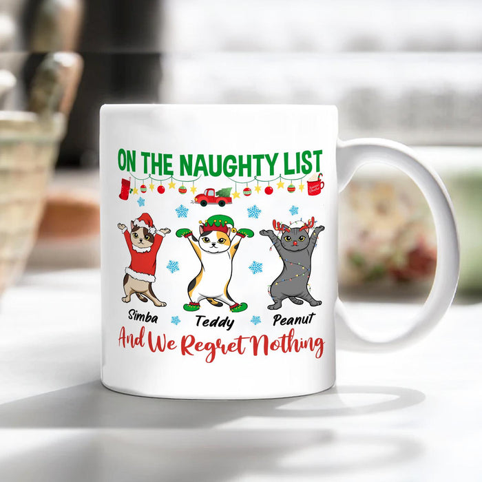 Personalized Coffee Mug Gifts For Cat Owners On The Naughty List Snowflakes Custom Name White Cup For Birthday Christmas
