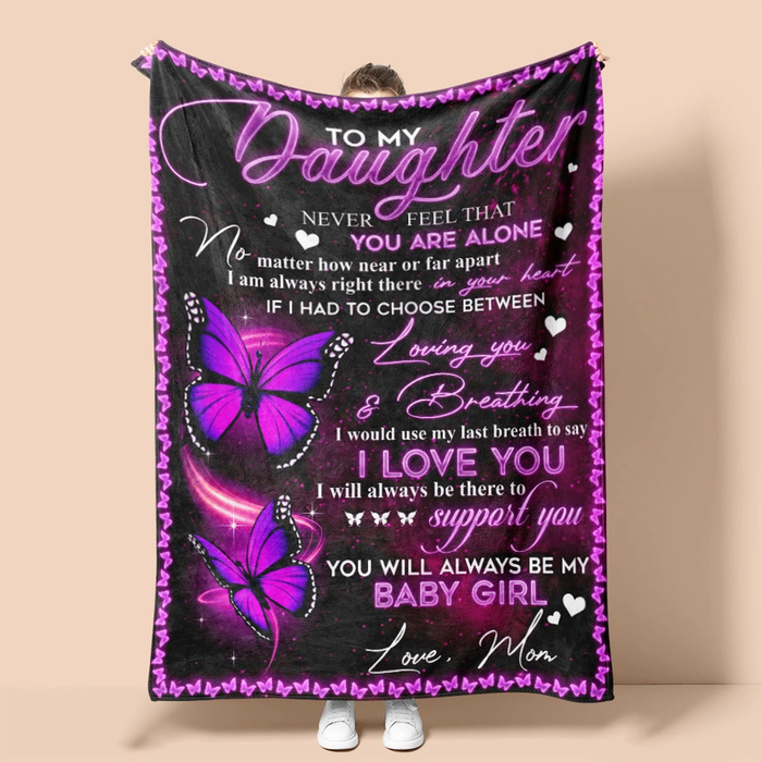 Personalized Lovely Throw Blanket To My Daughter Purple Butterflies Design Print Customized Name Fleece Blankets