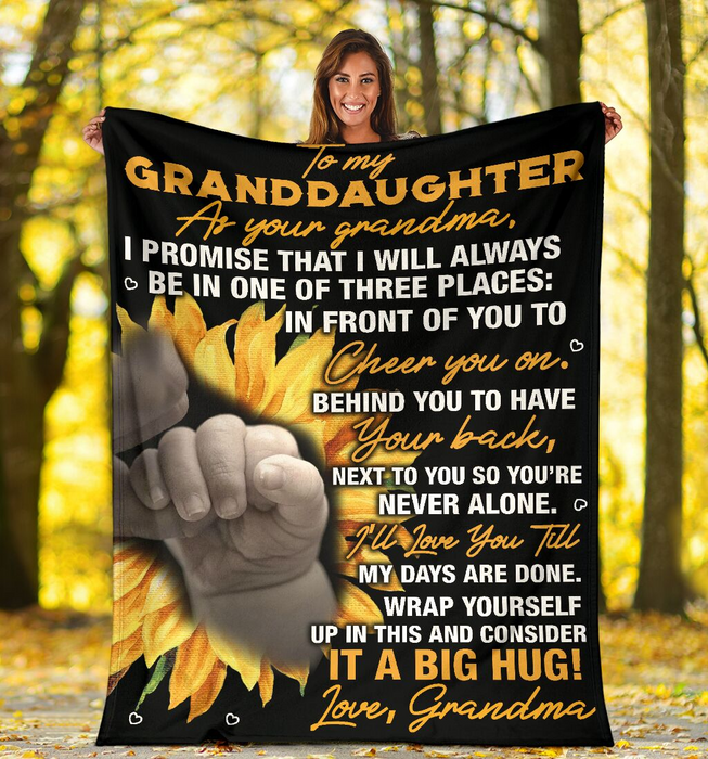 Personalized To My Granddaughter You'Re Never Alone From Grandma Hold Hand Sunflowers Printed Sherpa Fleece Blanket