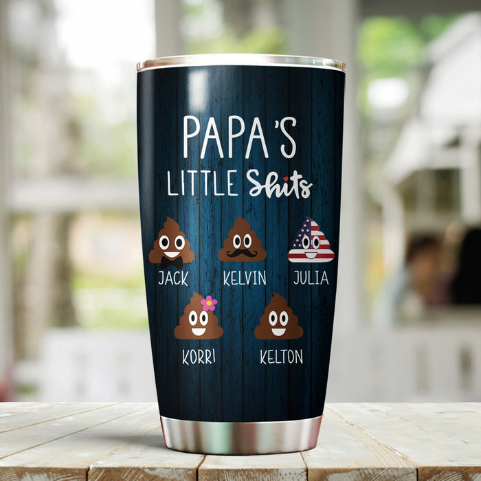 Personalized Tumbler For Grandpa From Grandkids Funny Papa's Little Shits Cute Emotion Custom Name Travel Cup Xmas Gifts