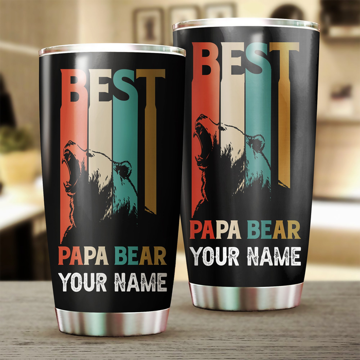 Personalized Tumbler For Grandfather From Grandchild Retro Vintage Best Papa Bear  Custom Name Travel Cup Birthday Gifts