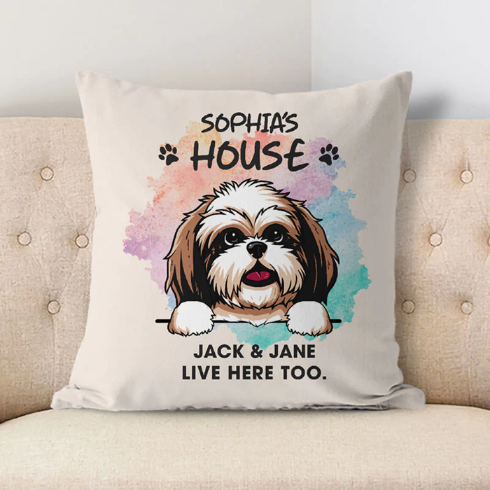 Personalized Square Pillow Gifts For Dog Owner House Live Here Too Custom Name Sofa Cushion For Birthday