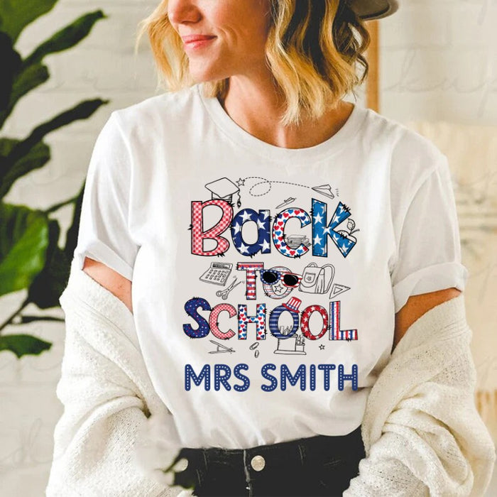 Personalized T-Shirt For Teacher Appreciation Back To School Funny Stuff Custom Name Shirt Gifts For Birthday Women