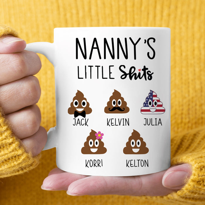 Personalized Accent Mug For Grandma Nanny's Little Shits Custom Grandkids Name 11 15oz Funny Ceramic Coffee Cup